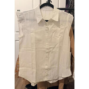 SIX/FIFTY Penelope Flutter Sleeve Button Down Top - Ivory Size XS